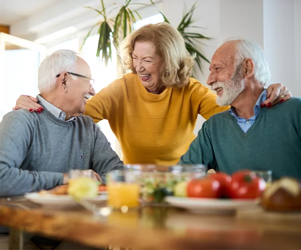 retired friends having lunch together annuity for retirement